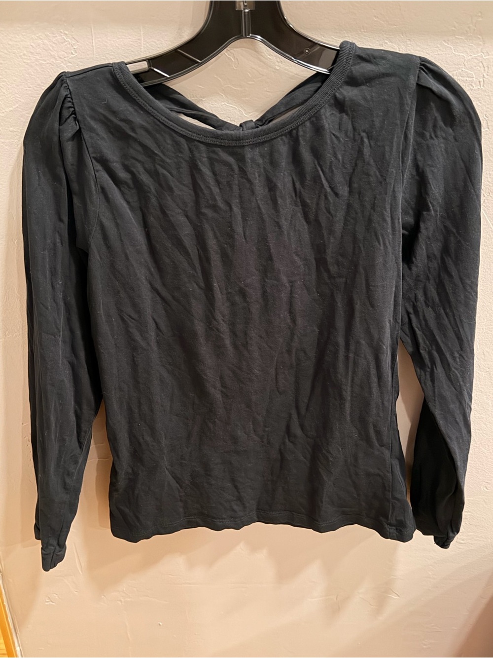 J.‎ Crew Black Long-Sleeve Puff Shoulder Scoop Back Bow Tee #513
